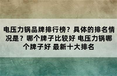 电压力锅品牌排行榜？具体的排名情况是？哪个牌子比较好 电压力锅哪个牌子好 最新十大排名